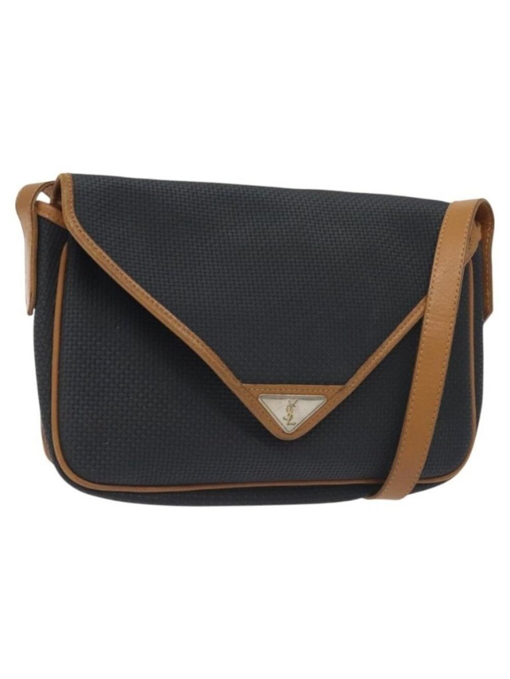 Authentic SAINT LAURENT Shoulder Bag PVC Canvas Navy